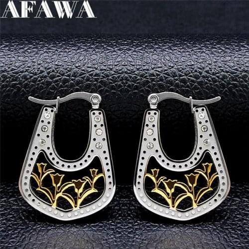 2021 Stainless Steel Crystal Flower Hoop Earrings for Women Gold Silver Color Circle Earrings Jewelry pendientes flor EXS01