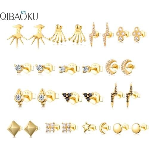 Classic S925 Silver Gold Small Four-claw Inlaid White Zircon Earrings for Women Wedding Party Gift Shining Ear Jewelry