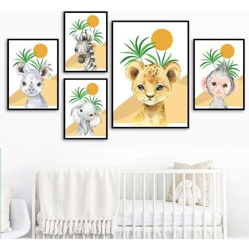Elephant Lion Zebra Deer Desert Animal Nursery Wall Art Canvas Painting Nordic Posters And Prints Wall Pictures Kids Room Decor