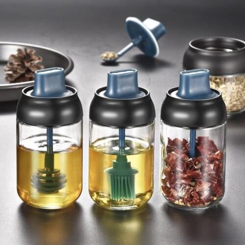 Glass Seasoning Tank Kitchen Spice Kit Bottles Pepper Spoon Seasoning Jars Oil Brush Honey Container Food Storage Container