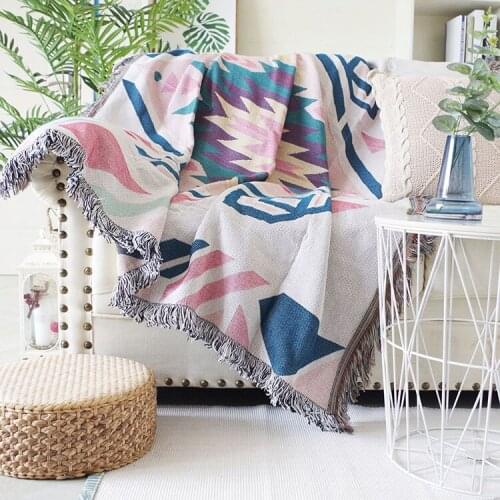 Four geometric thick sofa blanket bed end towel simple Single double cushion non-slip Nordic throw blanket tablecloth floor mat