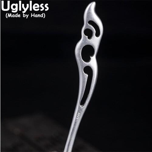 Uglyless Hollow Exotic Hair Sticks for Women Mysterious Eastern Cultural Hair Jewelry Streamlined 925 Silver Ethnic Bijoux Retro