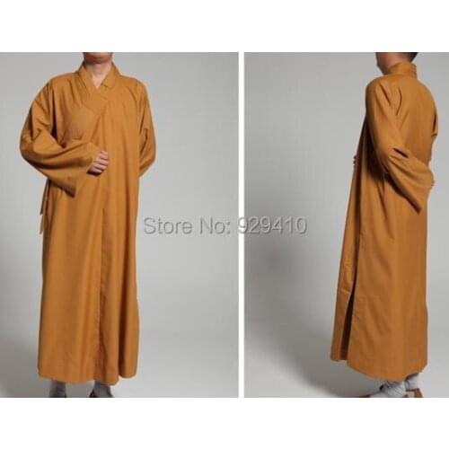 UNISEXSpring&Autumn cotton Buddhist monk suits laymeditation long robegown Buddhism abbot martial arts clothing uniforms yellow
