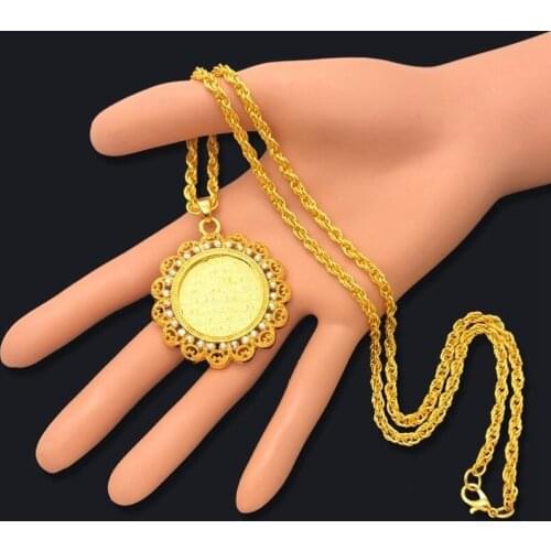 New Islam Muslim Rune Pattern Round Pendant Necklace Womens Necklace Fashion Bohemian Crystal Inlaid Pendant Accessorie Jewelry