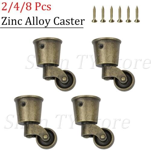 1/2/4/8 Pcs Zinc Alloy Universal Wheels, Round Cup Furniture Legs Caster Wheels For Sofa Chair Cabinet with Screws