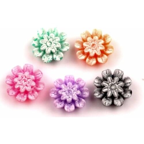 100Pcs Mixed 10mm Resin Flower Decoration Crafts Flatback Cabochon Beads Embellishments For Scrapbooking DIY Accessories