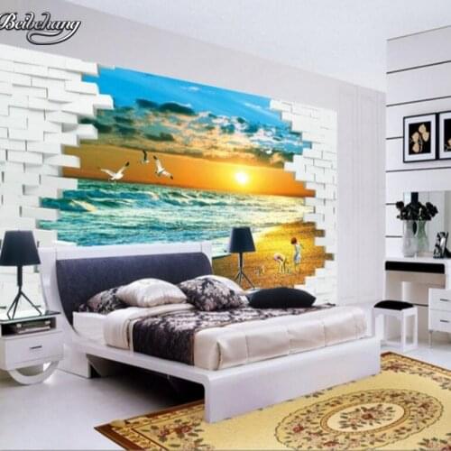 Beibehang Custom broken wall sunrise sea landscape fashion 3D photo wallpaper murals living room TV wallpaper for walls 3 d