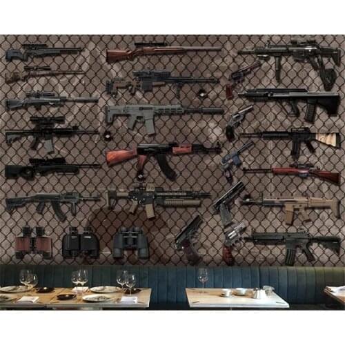 Beibehang 3d brick wallpaper Custom stickers wallpaper various weapons guns decorative murals Internet cafes background wall