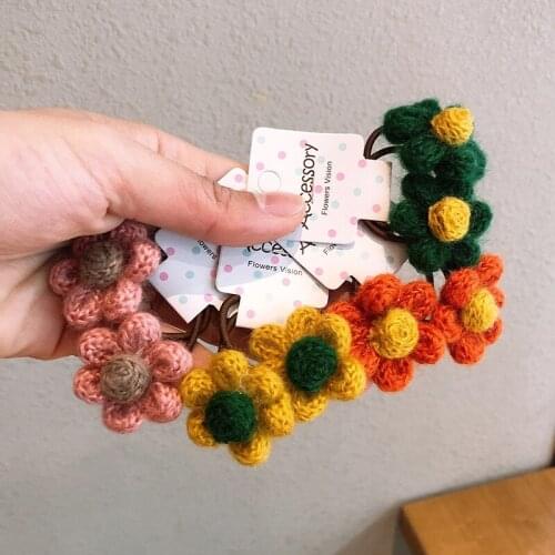 4pcs Cute Flower Hair Ring Girls Woolen Hair Loop Lovely Scrunchies Rubber Bands Kids Hair Accessories A087