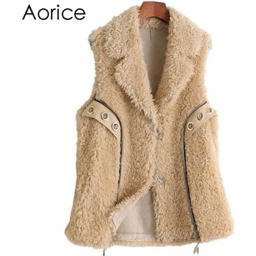 Aorice Women Real Wool Fur Coat Jacket Winter Warm Female Girl Real Sheep Shearing Over Size Parka Vests A10046