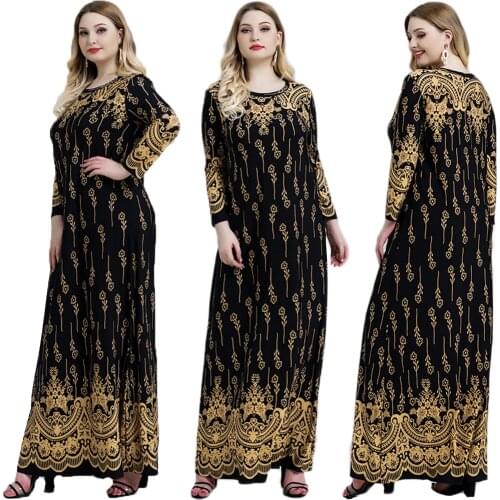 Arab Jilbab Muslim Women Long Dress Printed Vintage Party Maxi Robe Dubai Middle East Kaftan Gown Ramadan Islamic Abaya Turkish
