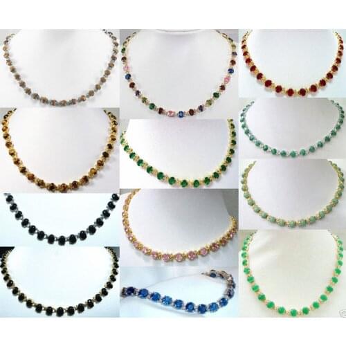 FREE SHIPPING 13 color-6*8mm pink/green/blue/red/black zirconia///tiger eye necklace can choose