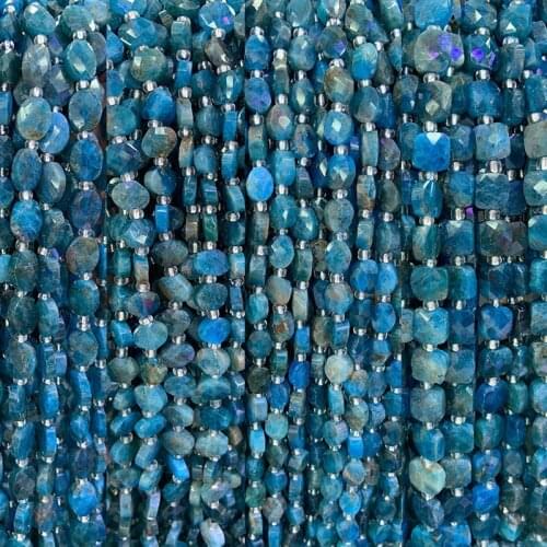 Natural Blue Apatite Stone Beads 15'' Faceted Coin Oval Square DIY Loose Beads For Jewelry Making Women Men Necklace Bracelet