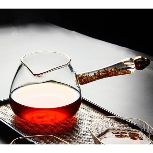 Side handle gold foil glass fair cup transparent heat-resistant glass thickened Japanese tea sea tea tea kung fu tea set