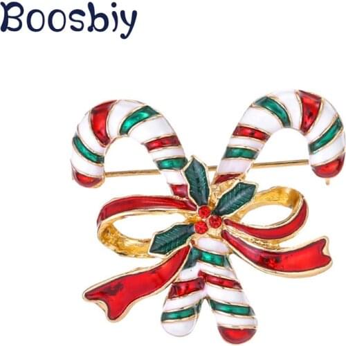 Boosbiy New Crystal Gold Color Christmas Brooches Rhinestone Crutch Walking Stick Brooches for WomeN kids christmas Hot Sale