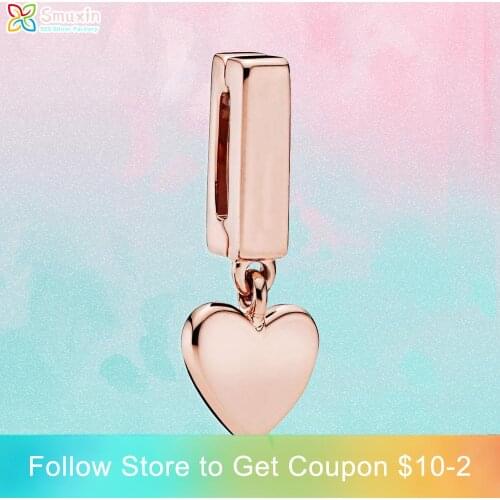Smuxin 925 Sterling Silver Bead Rose Heart Dangle Clip Charm fit Original Pandora Bracelets for Women Jewelry Making Girl Gift
