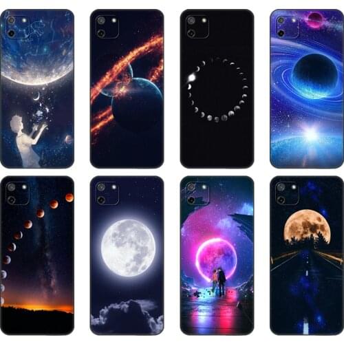 Black tpu Case For OPPO Realme C11 C20 C21 Case Back Cover Bumper Sky Space planet Moon stars Unique Design