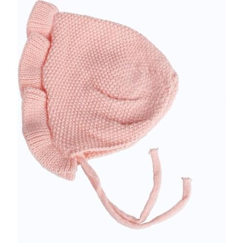 Newborn baby hat handmade wool ear braided cap single layer lotus leaf warm hat childrens hat winter warm knit hat bean hat