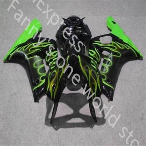 Fit fairing kit FOR KAWASAKI NINJA ZX 6R 636 03 04 ZX-6R 03-04 ZX6R 2003 2004 ZX 6R 03 04 black green fairing green flames
