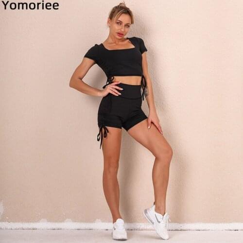Yoga Suit Women Short Sleeve Shorts Sports Running Fitness Pants Gym Set Clothes Workout Fitness Top Leggings Square Neckline