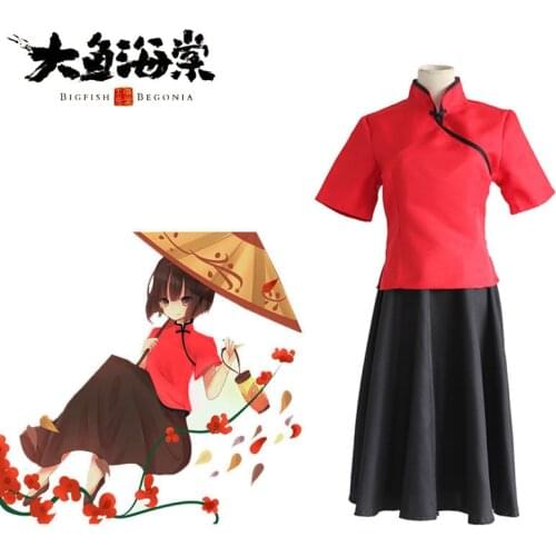 Big Fish & Begonia Chun Costume Chinese Anime Cosplay For Fancy Red Full Set Costumes With Top And Skirt For Halloween Cheongsam