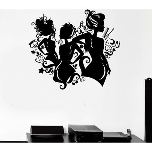 Beautiful Woman Wall Decal Cosmetics Beauty Salon Spa Makeup Room Interior Decor Fashion Vinyl Window Stickers Girls Mural E680