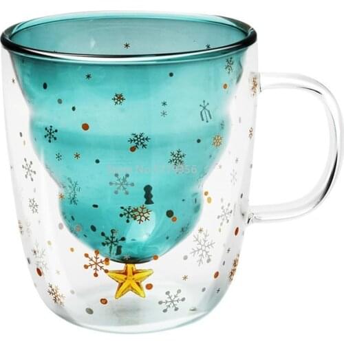 Creative Double Wall Glass Coffee Mug Cute Christmas Tree Glass For Coffee Tea Cartoon Drinking Glasses Tumbler Wine Glasses