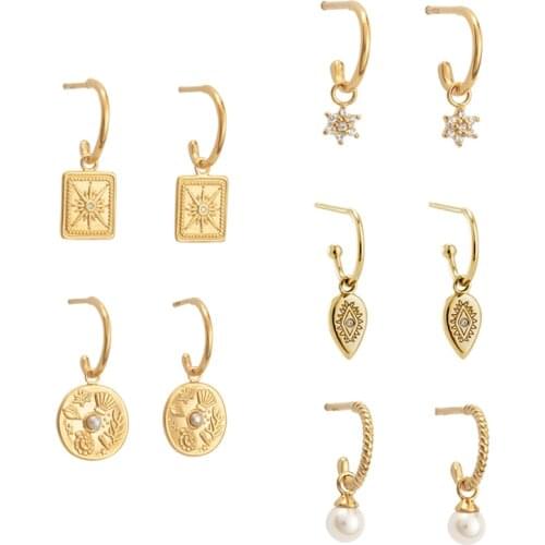 CRMYA Silver Gold Filled Tiny Summer Flower Sun Coin Stars Zircon Drop Hoop Earrings For Women Wedding Fashion Jewelry Wholesale