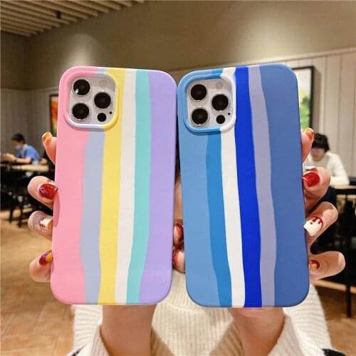 Fashion Rainbow Official Liquid Silicone Case for iPhone 11 12 Pro MAX X XS XR Mini 7 8 Plus SE 2020 Original Protection Cover