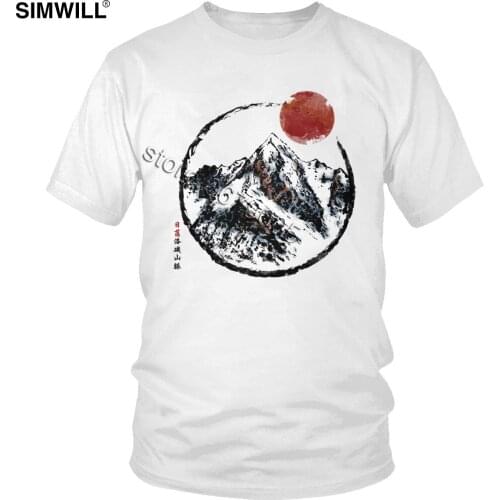 Vintage Sunset In Rocky Mountain T Shirt Men Short Sleeved Cotton Chinese Style Painting Graphic T-shirts Oversize Leisure Tee