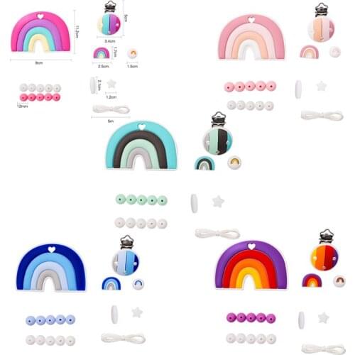 Silicone Teether Beads Set BPA Free DIY Accessories Necklace Newborn Silicone Teether Food Grade Rainbow Pacifier Chain Clip