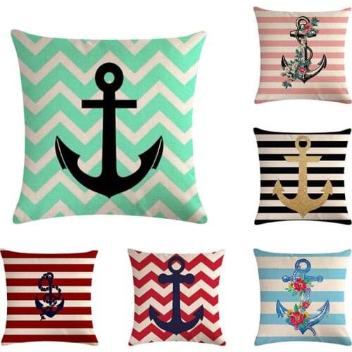 Nordic Style Cotton Linen Cushion Cover Anchor Pattern Marine Ship Throw Pillow Case Useful Pillowcase Cojines Almofadas H760