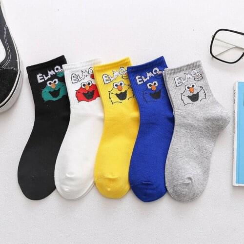 Sesame Street Cartoon Socks Women Elmo Cookie Monster Cosplay Novelty Funny Cute Women Sock Ladies Socks Cotton For Girls