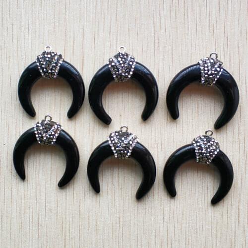 2019 new Fashion high quality natural black obsidian ox horn shape pendants for jewelry making 6pcs/lot Wholesale free shipping