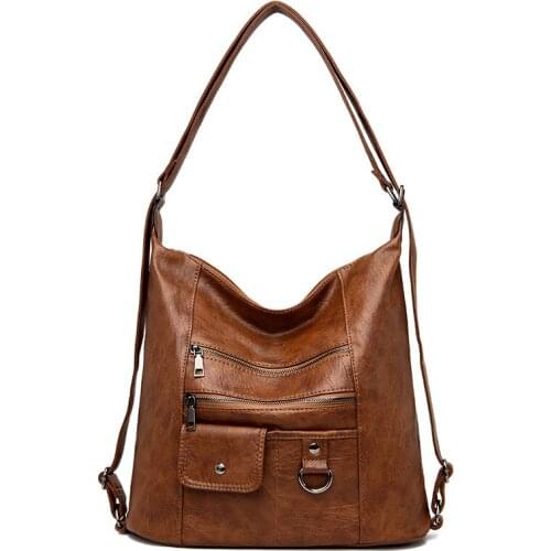 2021 new soft leather large-capacity casual multifunctional ladies one-shoulder handbag backpack