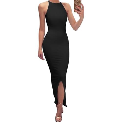 Summer new products European and American sleeveless irregular dress women split sexy dress