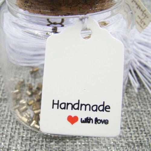Wholesale 1000pcs 3*2cm white scallop Handmade with love tagging tags for gift cookie favors packing custom paper handmade tag