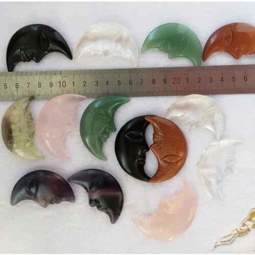 Wholesale Crystal Stone Hand-carved Crystal Moon Small Gift Clear Quartz Rose Citrine Fluorite Aventurine Obsidian Golden Sand