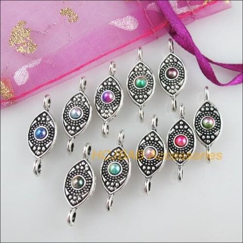 20 New Eyes Charms Mixed Acrylic Flower Connectors Tibetan Silver Tone 9x23.5mm