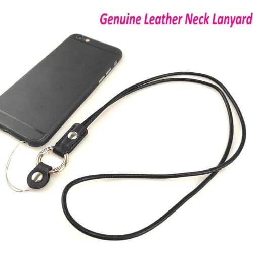 High Grade Cowhide Genuine Leather Lanyard Neck strap for mobile phone key work card holder neck lanyard straps keys keychain
