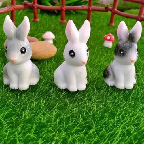 3.5cm Garden White Cartoon Rabbits Miniature Resin Figurine Home Decor Micro Landscape Craft Plant Pot Fairy Ornament 1Piece