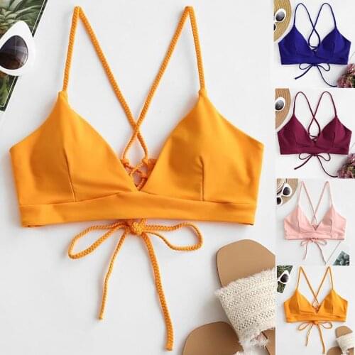 2021 Sexy Women Push Up Swimsuit Bandage Bikini Mujer Solid Tops Padded Bra Swimwear Beachwear Maillot De Bain Femme Kупальник
