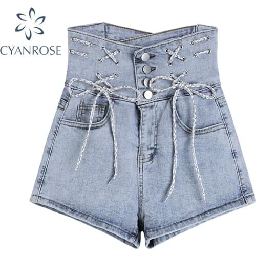 Fashion Denim Shorts Women Bandage High Waist Summer Mini Jean Short Sexy Skinny Buttocks Short Pant Female 2021 New Streetwear
