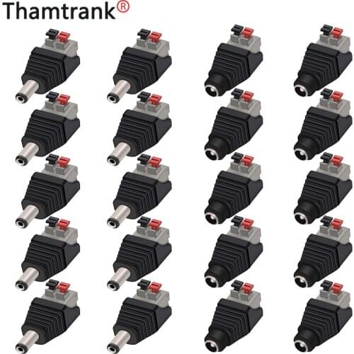 Male&Female 5.5X 2.1mm DC Power Male Female 5.5X 2.5mm Connector Adapter Plug Cable Pressed connected for LED Strips 12V