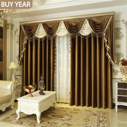 European Style Curtains for Living Dining Room Bedroom Solid Color Dutch Velvet Curtains Valance Curtains for Living Room