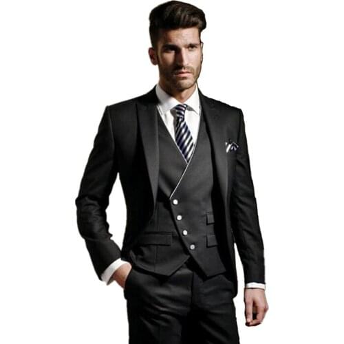 Black Customized Made Groom Suit Formal Wedding Suit For Men Suits classic fit Bridegroom Suit (Jacket+pants+vest)