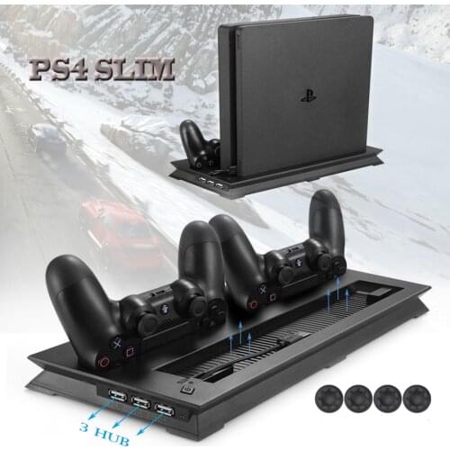 PS4 Slim Vertical Cooling Stand Cooler & Dual Joystick USB Charging Station & 3 Extra HUB for Playstation 4 PS4 Slim