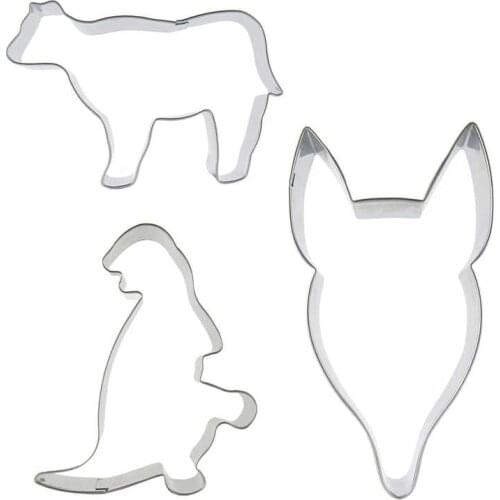 Yak, Tyrannosaurus Rex, Fox Head shaped 3 piece biscuit cutting molds, baking tools, cake decorating soft candy tools