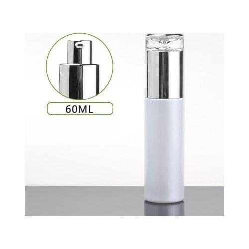 60ml green/frosted/white/blue glass bottle with silver press pump& lid for serum/lotion/emulsion/foundation/skin care packing