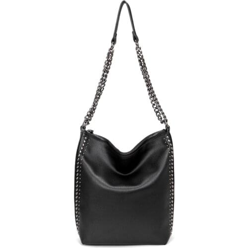 Women Bucket Bag Large Capacity Rivet Punk Style Tote Crossbody Handbag Satchel Purse with Chain Shoulder Strap